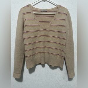 Mago Made In Italy 100% Cashmere Tan Striped Women's Sweater size L